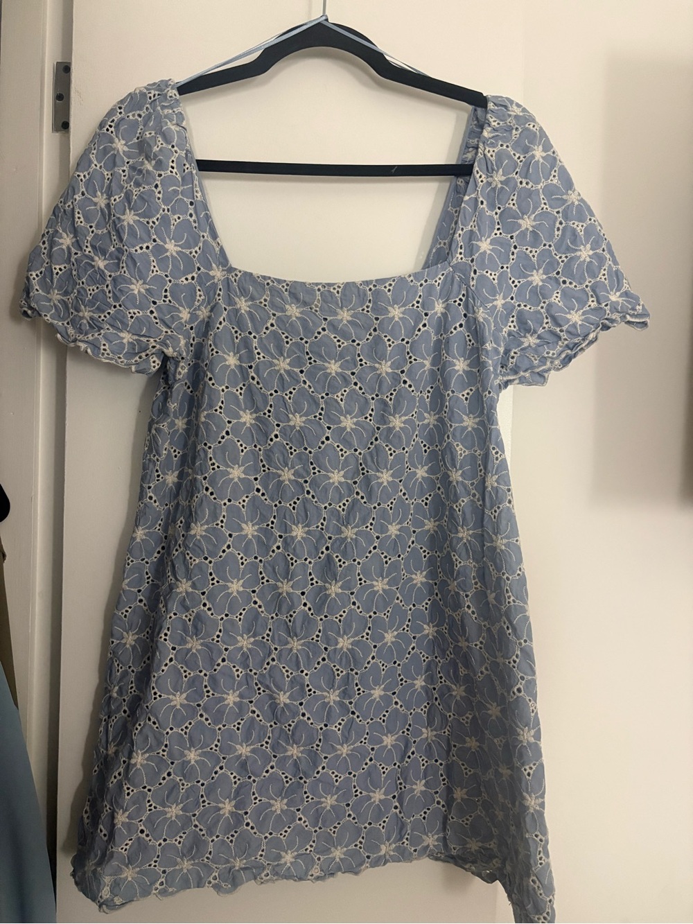 Zara Light Blue Eyelet Square Neck Dress